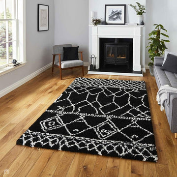 Scandi Berber G276 Modern Moroccan Berber Soft Plush Boho Shaggy Black/White Rug-Think Rugs-Rug Love - The Most Loved Rug Store